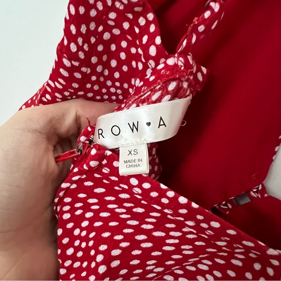 Row A Red Polka Dot Slit Midi Slip Sun Dress Small Knee Length Spaghetti Strap - Picture 11 of 14